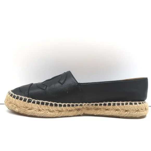 CHANEL CC ESPADRILLES BLACK LEATHER SIZE 37 - Picture 7 of 13